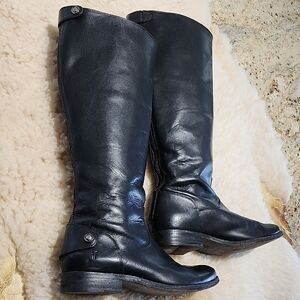 Frye Black Leather Tall Riding Boots